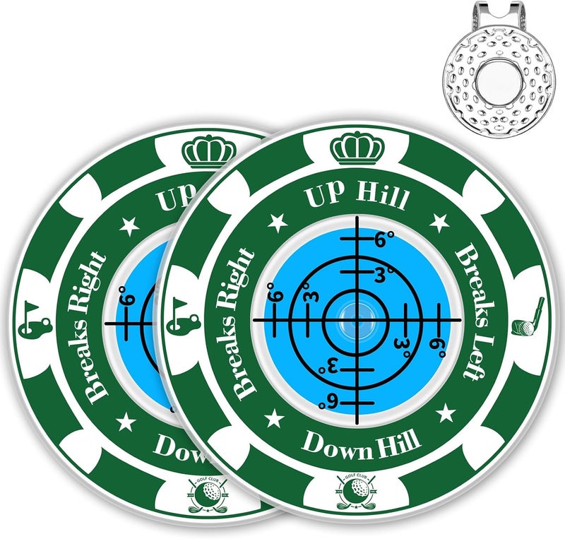Tsocent Golf Green Reader, 2 Pack Ball Marker for Putting Green with High Precision Horizontal Bubble, Golf Accessories Putt Aid Tool with Hat Clip, Present for Men Women - Image 1